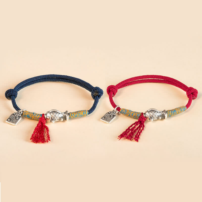 Wear FengShui 999 Sterling Silver Red String Lucky Koi Fish Protection Bracelet