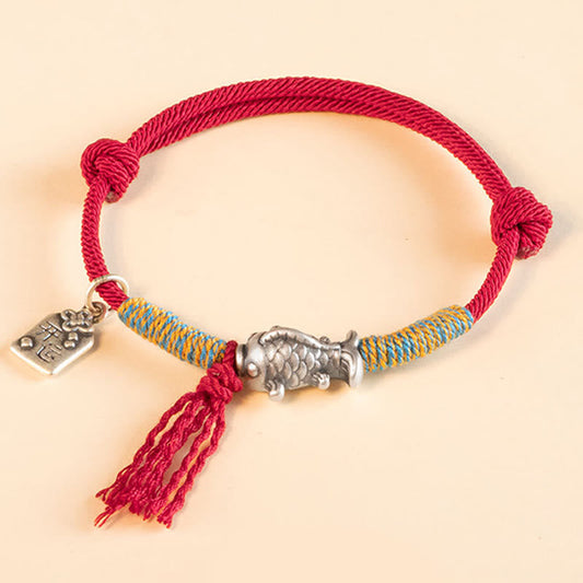 Wear FengShui 999 Sterling Silver Red String Lucky Koi Fish Protection Bracelet