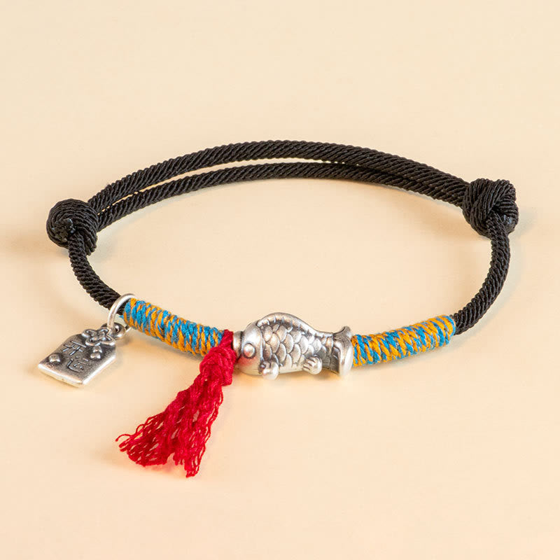 Wear FengShui 999 Sterling Silver Red String Lucky Koi Fish Protection Bracelet