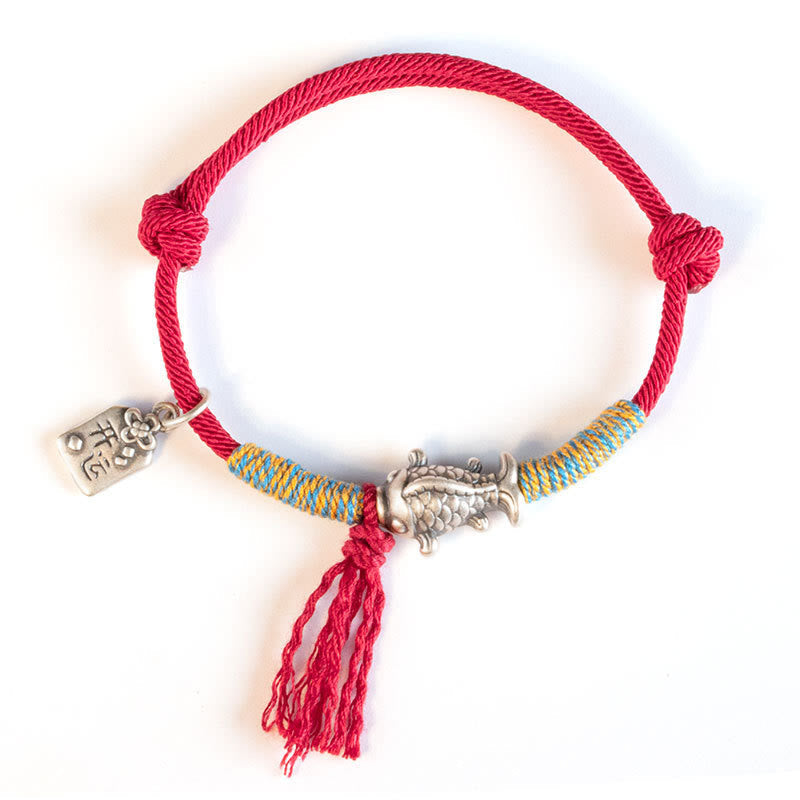 Wear FengShui 999 Sterling Silver Red String Lucky Koi Fish Protection Bracelet