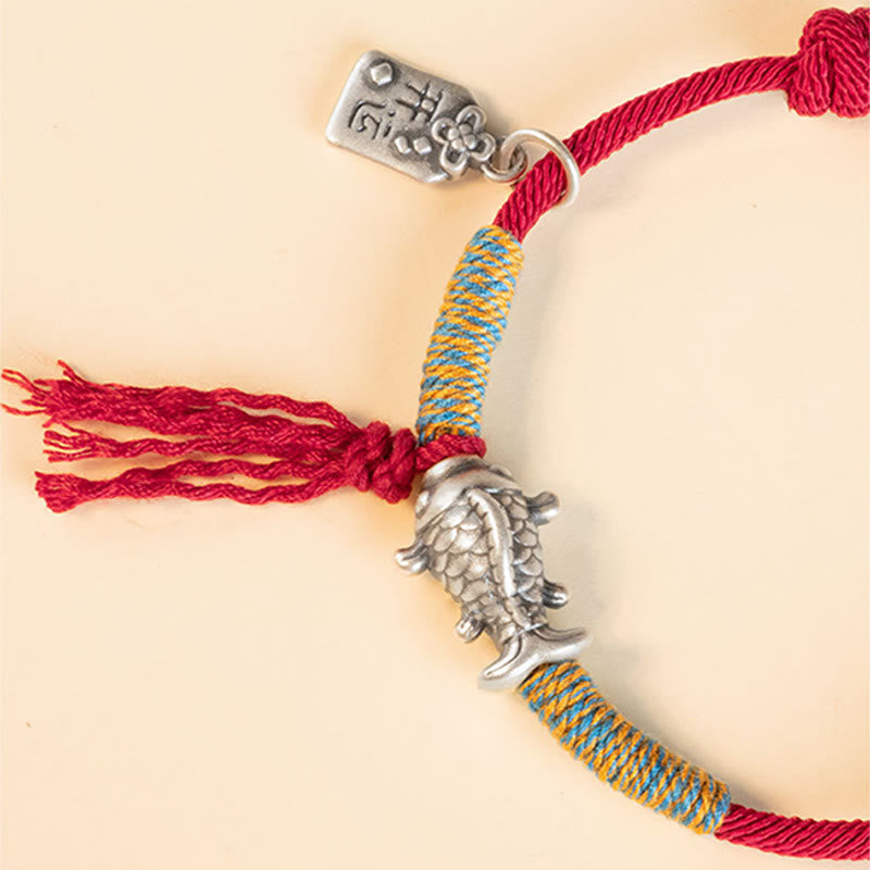 Wear FengShui 999 Sterling Silver Red String Lucky Koi Fish Protection Bracelet