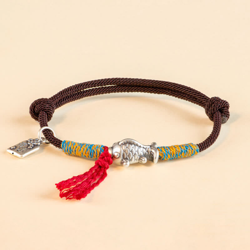 Wear FengShui 999 Sterling Silver Red String Lucky Koi Fish Protection Bracelet