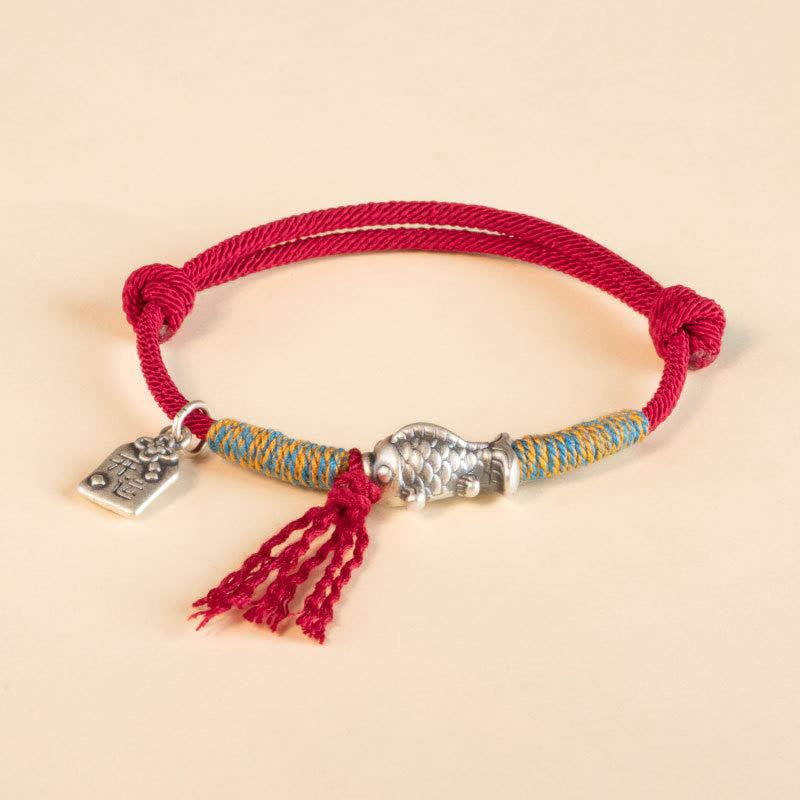 Wear FengShui 999 Sterling Silver Red String Lucky Koi Fish Protection Bracelet