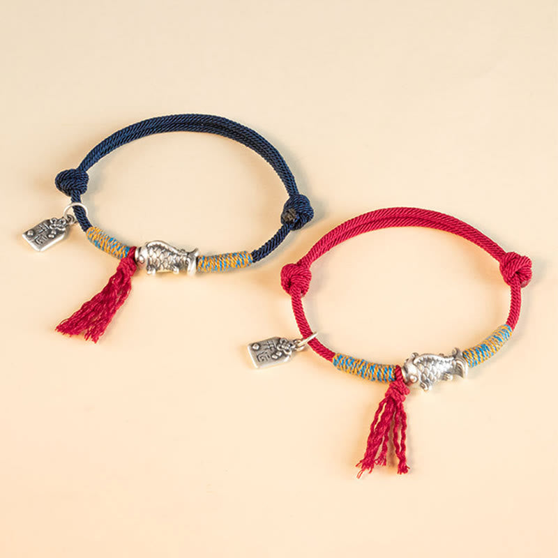 Wear FengShui 999 Sterling Silver Red String Lucky Koi Fish Protection Bracelet