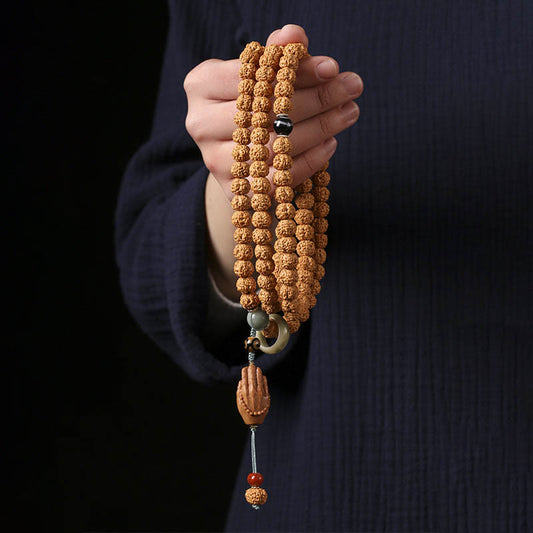 Wear FengShui Bodhi Seed Three-eyed Dzi Bead Buddha Hand Charm Wealth Bracelet