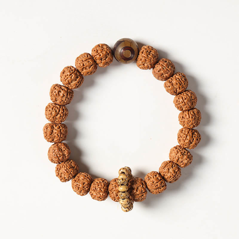 Wear FengShui Bodhi Seed Three-eyed Dzi Bead Buddha Hand Charm Wealth Bracelet