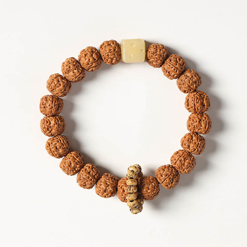 Wear FengShui Bodhi Seed Three-eyed Dzi Bead Buddha Hand Charm Wealth Bracelet