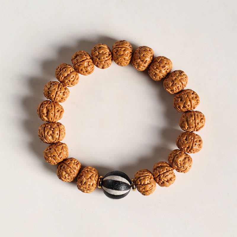 Wear FengShui Bodhi Seed Three-eyed Dzi Bead Buddha Hand Charm Wealth Bracelet