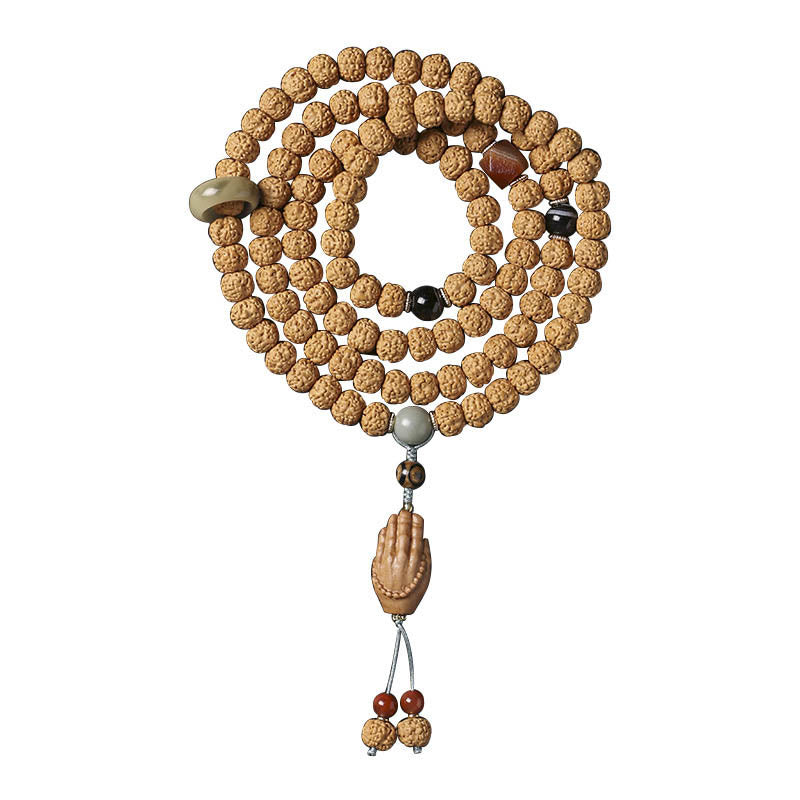 Wear FengShui Bodhi Seed Three-eyed Dzi Bead Buddha Hand Charm Wealth Bracelet