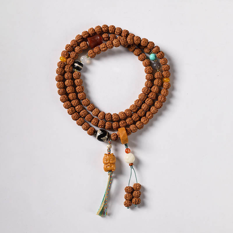 Wear FengShui Bodhi Seed Three-eyed Dzi Bead Buddha Hand Charm Wealth Bracelet
