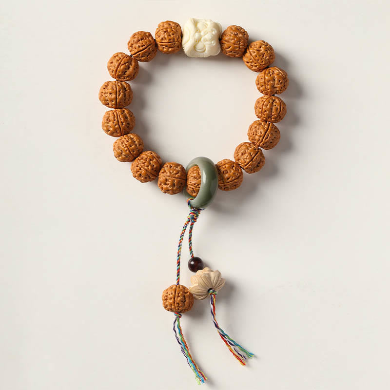 Wear FengShui Bodhi Seed Three-eyed Dzi Bead Buddha Hand Charm Wealth Bracelet