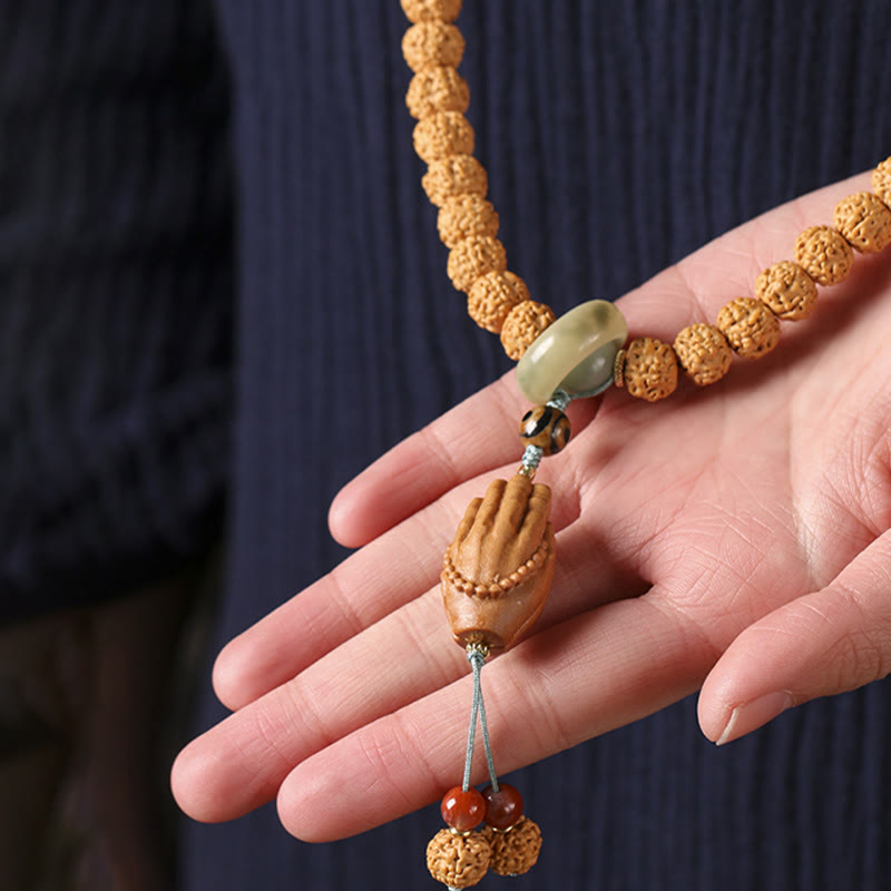 Wear FengShui Bodhi Seed Three-eyed Dzi Bead Buddha Hand Charm Wealth Bracelet