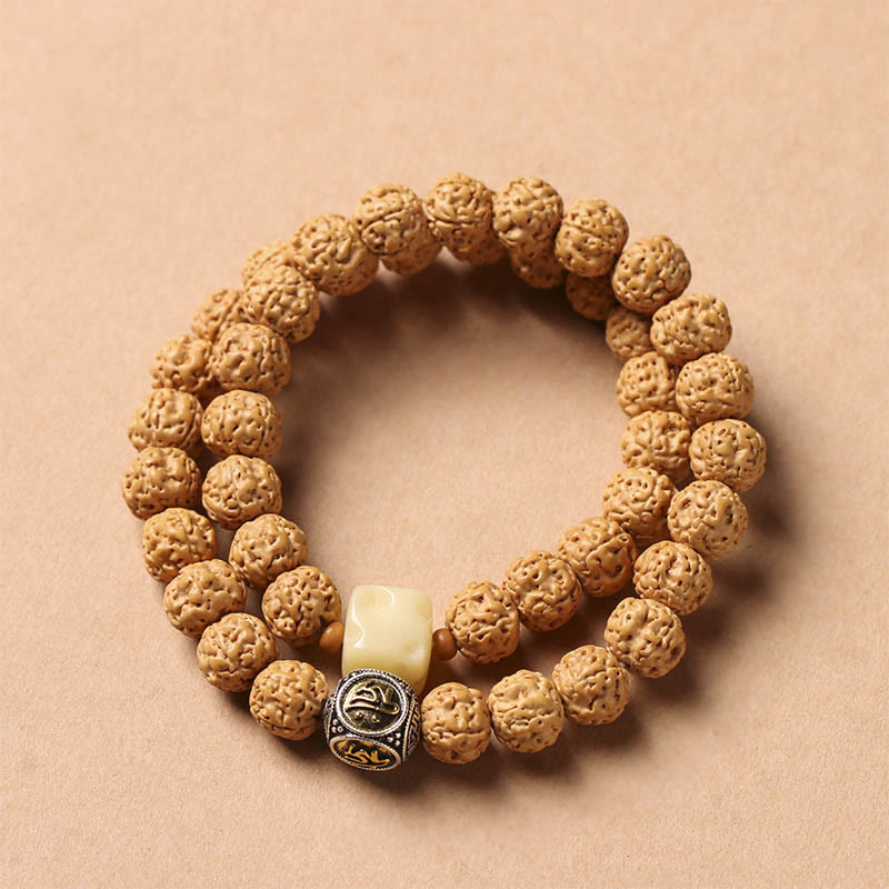 Wear FengShui Bodhi Seed Three-eyed Dzi Bead Buddha Hand Charm Wealth Bracelet