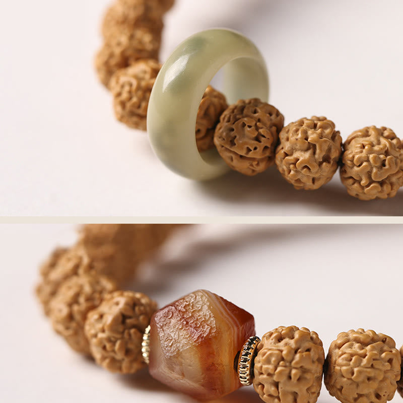 Wear FengShui Bodhi Seed Three-eyed Dzi Bead Buddha Hand Charm Wealth Bracelet