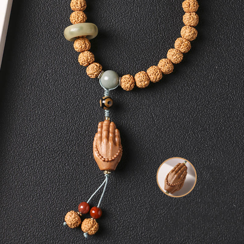 Wear FengShui Bodhi Seed Three-eyed Dzi Bead Buddha Hand Charm Wealth Bracelet