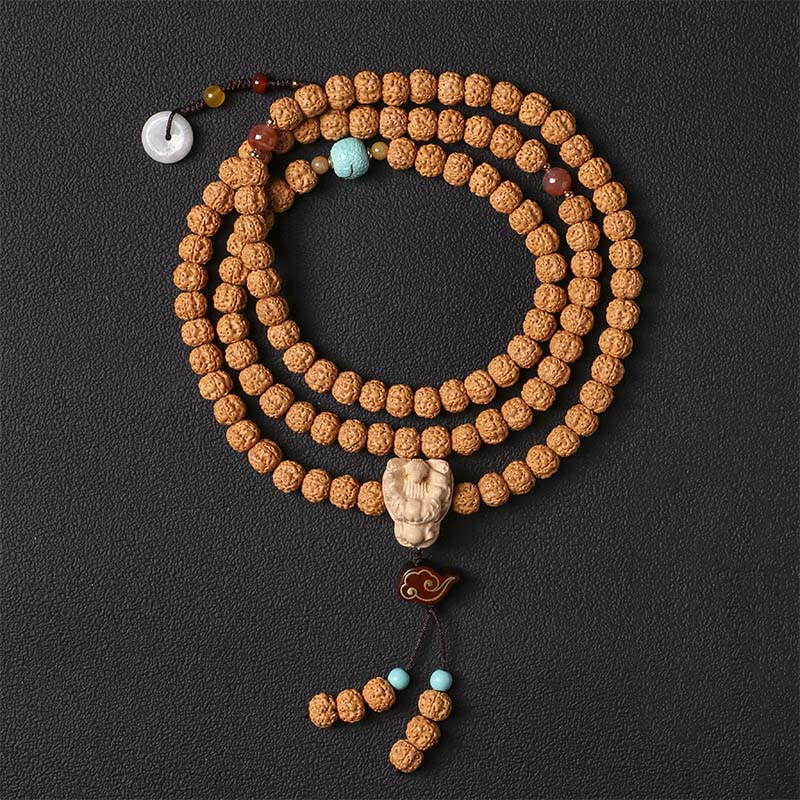 Wear FengShui Bodhi Seed Three-eyed Dzi Bead Buddha Hand Charm Wealth Bracelet