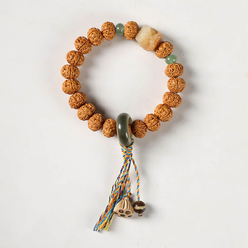 Wear FengShui Bodhi Seed Three-eyed Dzi Bead Buddha Hand Charm Wealth Bracelet