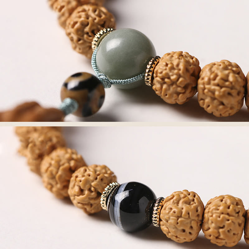 Wear FengShui Bodhi Seed Three-eyed Dzi Bead Buddha Hand Charm Wealth Bracelet