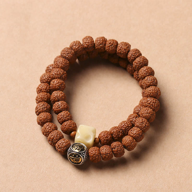 Wear FengShui Bodhi Seed Three-eyed Dzi Bead Buddha Hand Charm Wealth Bracelet