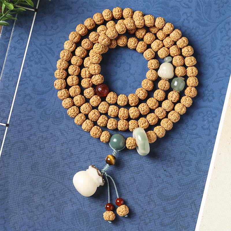 Wear FengShui Bodhi Seed Three-eyed Dzi Bead Buddha Hand Charm Wealth Bracelet