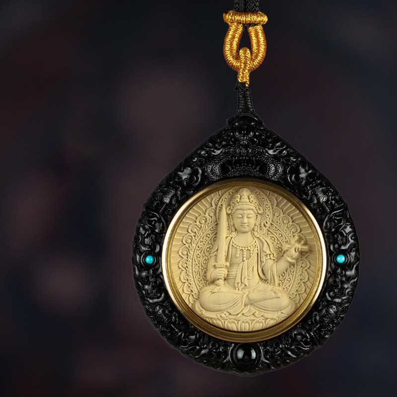 Wear FengShui Chinese Zodiac Natal Buddha Small Leaf Red Sandalwood Ebony Longevity Necklace Pendant