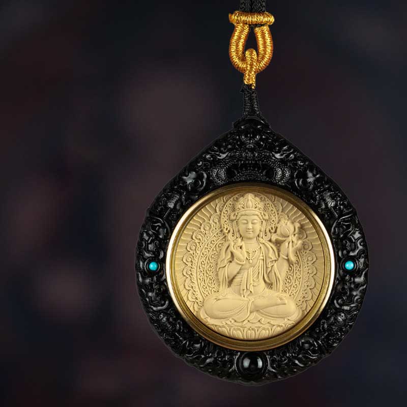 Wear FengShui Chinese Zodiac Natal Buddha Small Leaf Red Sandalwood Ebony Longevity Necklace Pendant