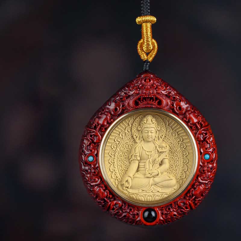Wear FengShui Chinese Zodiac Natal Buddha Small Leaf Red Sandalwood Ebony Longevity Necklace Pendant
