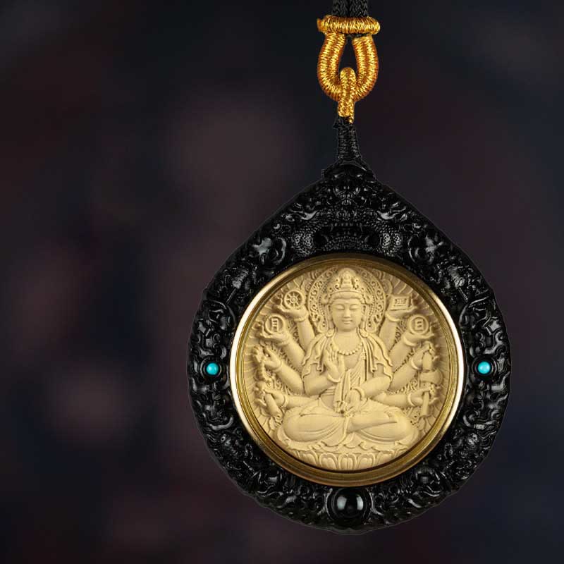 Wear FengShui Chinese Zodiac Natal Buddha Small Leaf Red Sandalwood Ebony Longevity Necklace Pendant