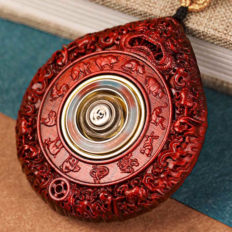 Wear FengShui Chinese Zodiac Natal Buddha Small Leaf Red Sandalwood Ebony Longevity Necklace Pendant