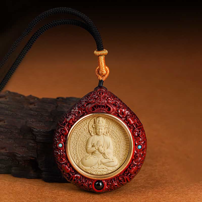 Wear FengShui Chinese Zodiac Natal Buddha Small Leaf Red Sandalwood Ebony Longevity Necklace Pendant