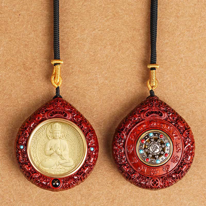 Wear FengShui Chinese Zodiac Natal Buddha Small Leaf Red Sandalwood Ebony Longevity Necklace Pendant