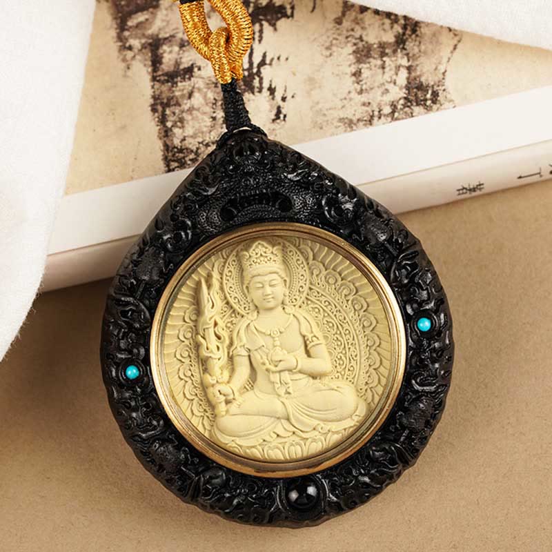 Wear FengShui Chinese Zodiac Natal Buddha Small Leaf Red Sandalwood Ebony Longevity Necklace Pendant