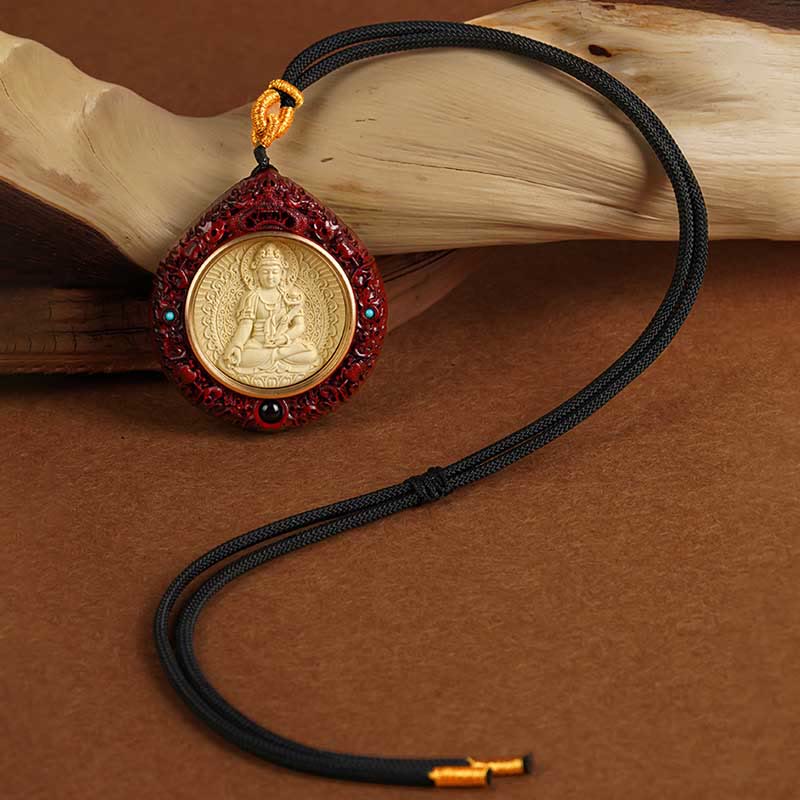 Wear FengShui Chinese Zodiac Natal Buddha Small Leaf Red Sandalwood Ebony Longevity Necklace Pendant
