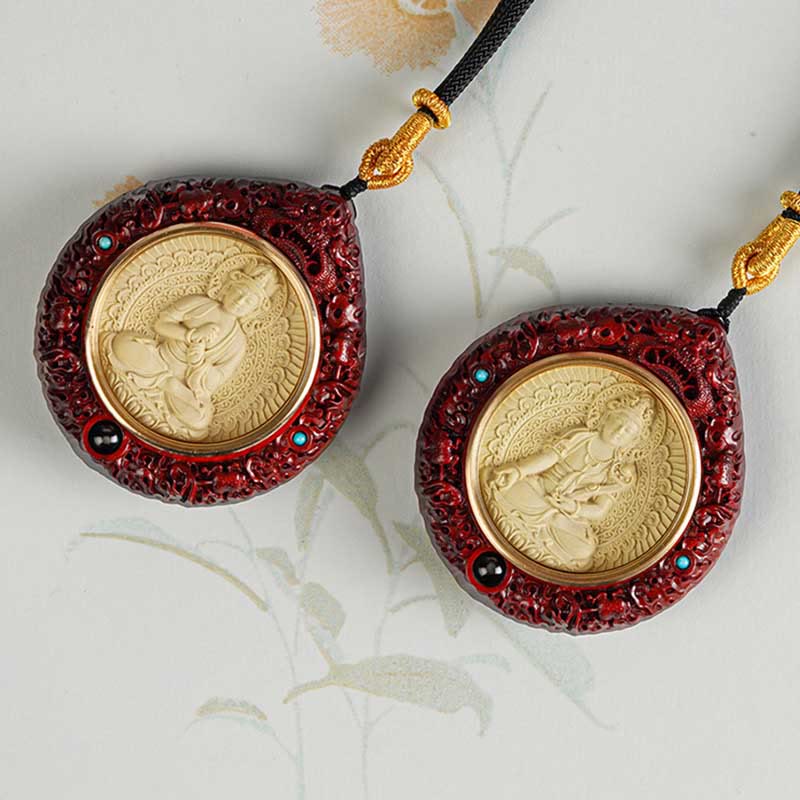 Wear FengShui Chinese Zodiac Natal Buddha Small Leaf Red Sandalwood Ebony Longevity Necklace Pendant