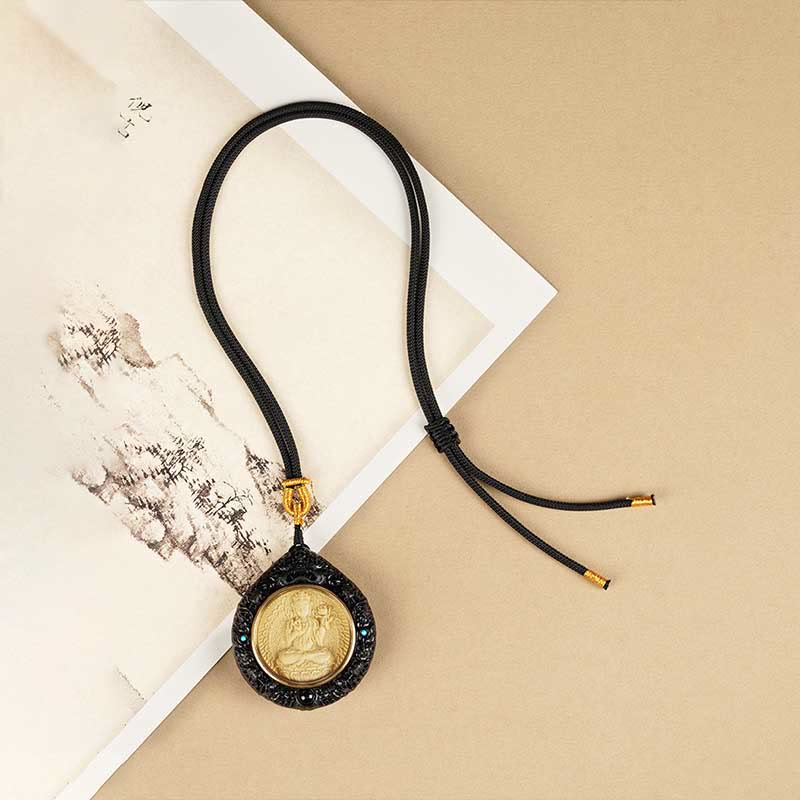 Wear FengShui Chinese Zodiac Natal Buddha Small Leaf Red Sandalwood Ebony Longevity Necklace Pendant
