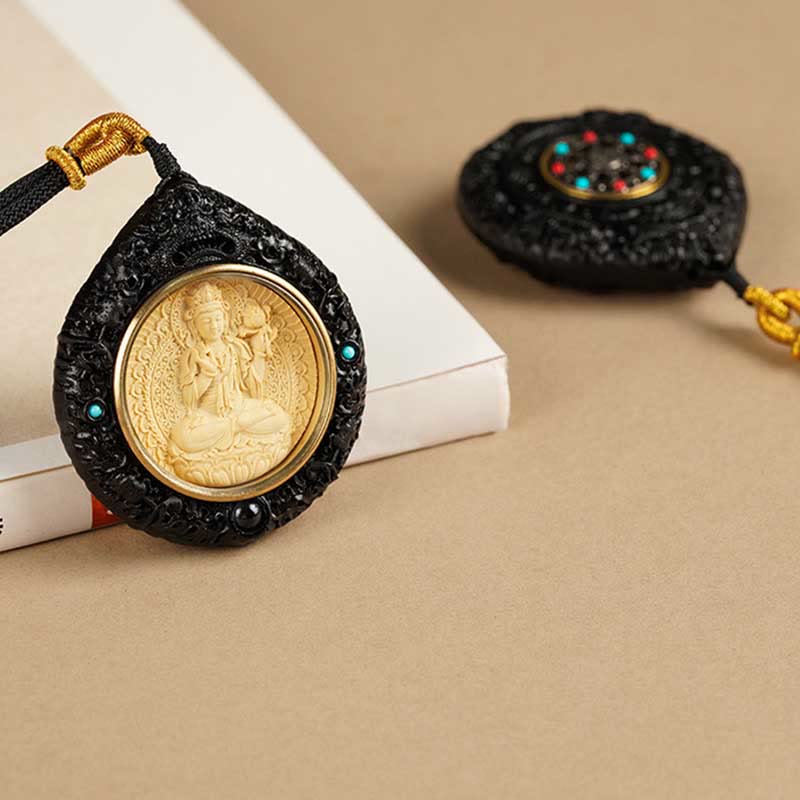 Wear FengShui Chinese Zodiac Natal Buddha Small Leaf Red Sandalwood Ebony Longevity Necklace Pendant