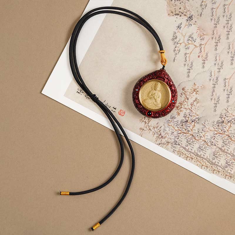 Wear FengShui Chinese Zodiac Natal Buddha Small Leaf Red Sandalwood Ebony Longevity Necklace Pendant