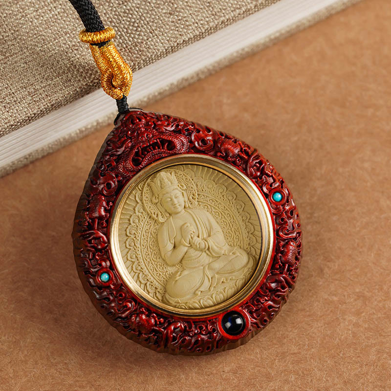 Wear FengShui Chinese Zodiac Natal Buddha Small Leaf Red Sandalwood Ebony Longevity Necklace Pendant