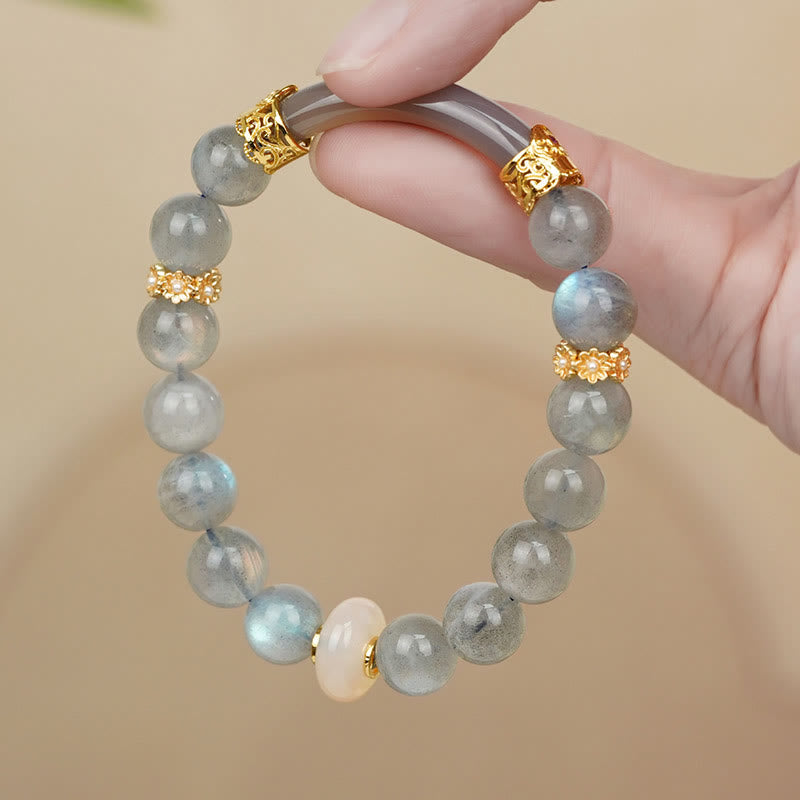 Wear FengShui Natural Moonstone Gray Agate Healing Change Bracelet