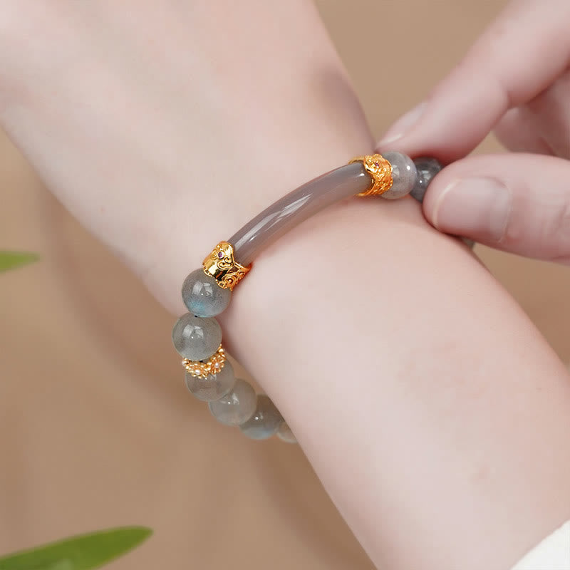 Wear FengShui Natural Moonstone Gray Agate Healing Change Bracelet