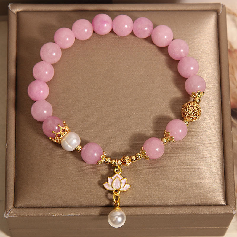 Wear FengShui Pink Quartzite Pearl Lotus Charm Harmony Bracelet