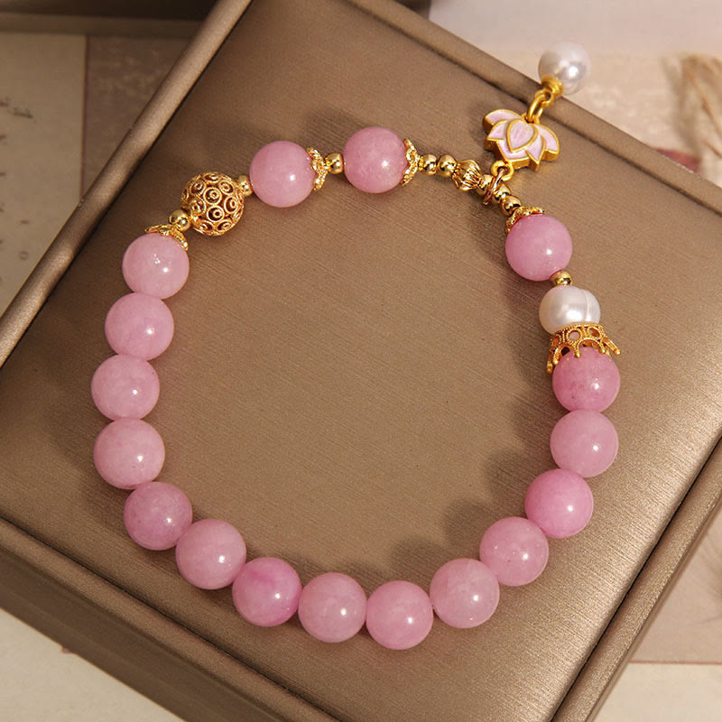 Wear FengShui Pink Quartzite Pearl Lotus Charm Harmony Bracelet