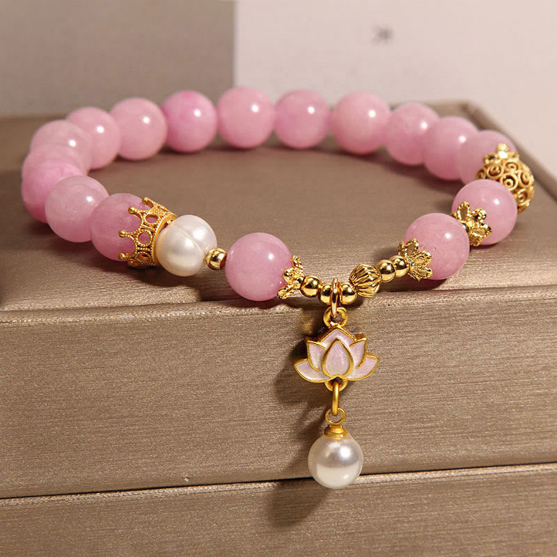 Wear FengShui Pink Quartzite Pearl Lotus Charm Harmony Bracelet