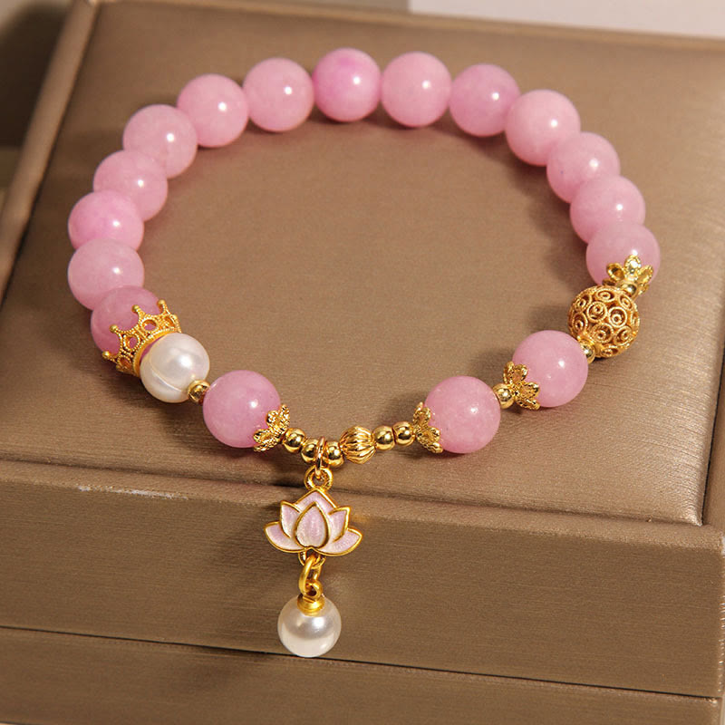 Wear FengShui Pink Quartzite Pearl Lotus Charm Harmony Bracelet