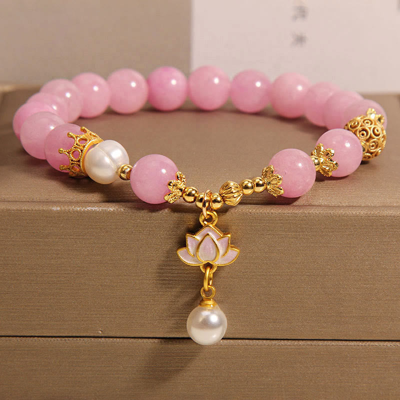 Wear FengShui Pink Quartzite Pearl Lotus Charm Harmony Bracelet