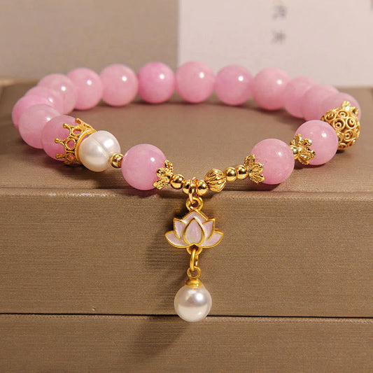 Wear FengShui Pink Quartzite Pearl Lotus Charm Harmony Bracelet