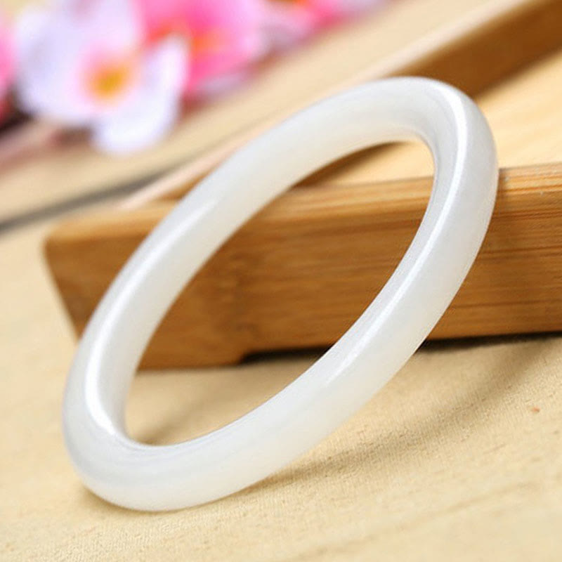 Wear FengShui Natural White Green Jade Luck Prosperity Bracelet Bangle