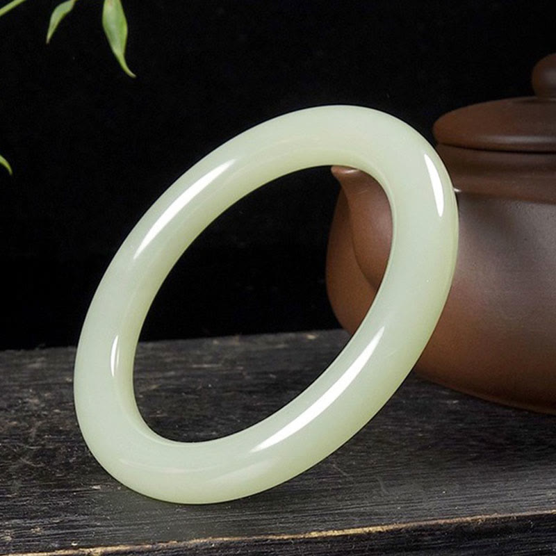 Wear FengShui Natural White Green Jade Luck Prosperity Bracelet Bangle