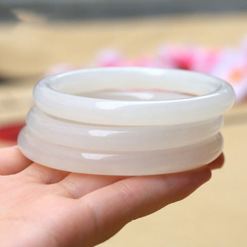 Wear FengShui Natural White Green Jade Luck Prosperity Bracelet Bangle
