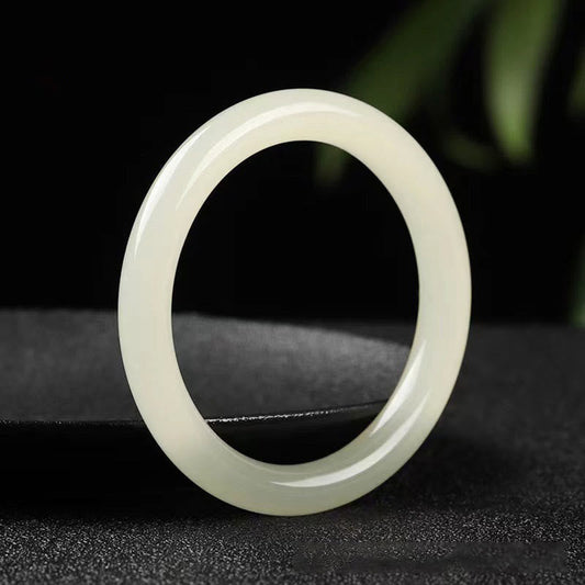 Wear FengShui Natural White Green Jade Luck Prosperity Bracelet Bangle